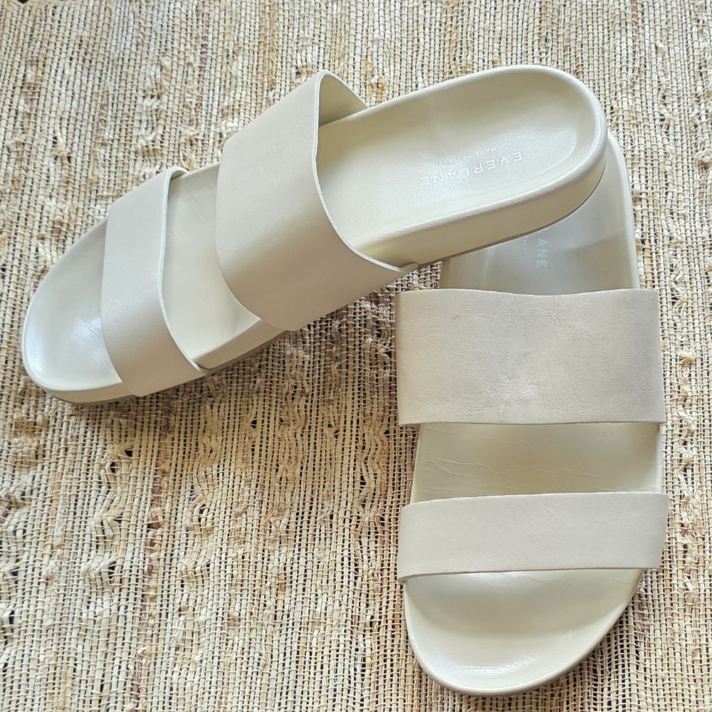 Everlane The Form 2 Strap Cream Leather Sandals Size 10 EUC $118